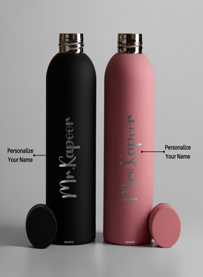 Aica Personalized Couple Stainless Steel Combo Water Bottles Set - 500ml Hot & Cold | Customized Ideal Birthday Anniversary Travel Gifts for Men Women Girls Boys | Perfect Gym Office College Daily Use - Image 2